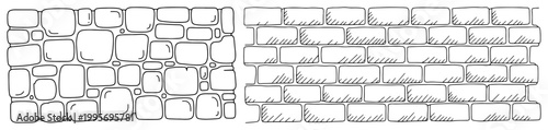 Single line art of brick and stone wall masonry patterns for architecture
