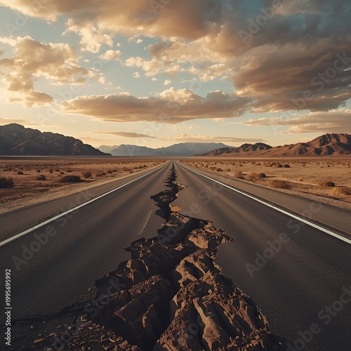 cracked road
earthquake damage
broken highway