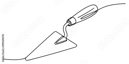 Continuous one line drawing of a metal masonry trowel tool for bricklaying and construction