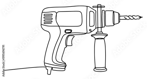 One line drawing of a professional power hammer drill for heavy duty construction tasks