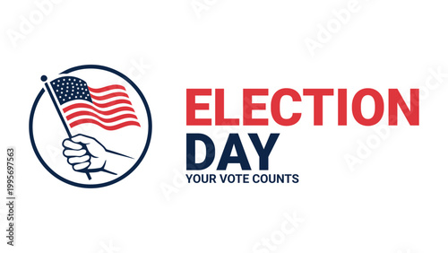 Election Day patriotic illustration with voting hand holding USA flag civic participation concept banner poster social media template modern political awareness design
