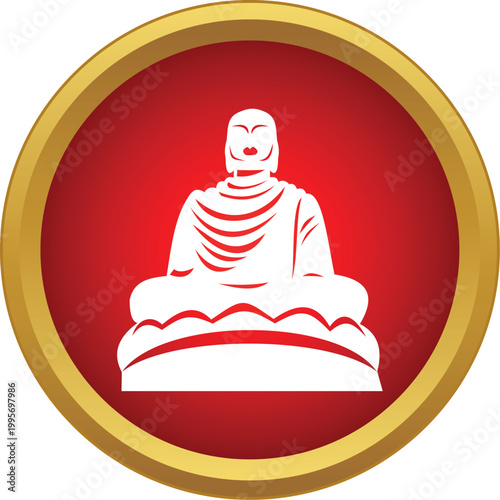 Buddha statue icon in a red circle creating a symbol of religion and spirituality