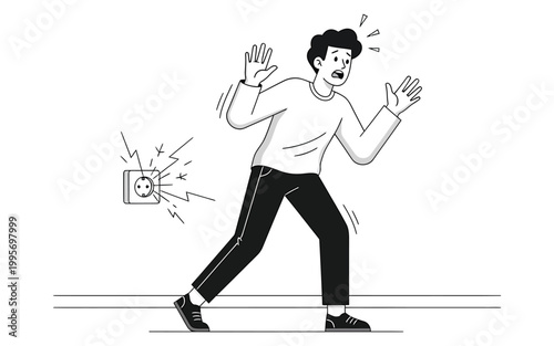Startled man reacting to electrical shock illustration.