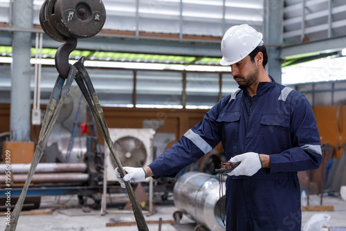Skilled industrial workers operate cranes to lift heavy materials in a factory, emphasizing precision, safety, and the efficient use of machinery in the production process.