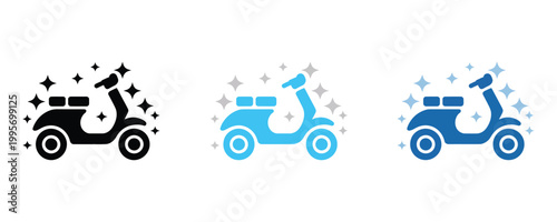 Foto Scooter icons in black blue and light blue with sparkles