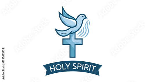 Εκτύπωση καμβά Holy Spirit dove with cross and ribbon banner Christian religious symbol clean v