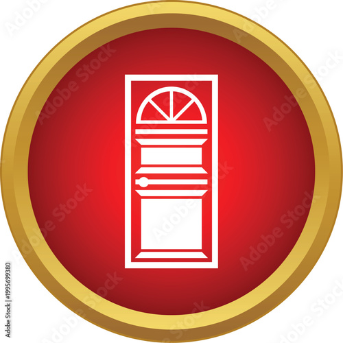 Door outline on a red circle button indicating entrance or exit point