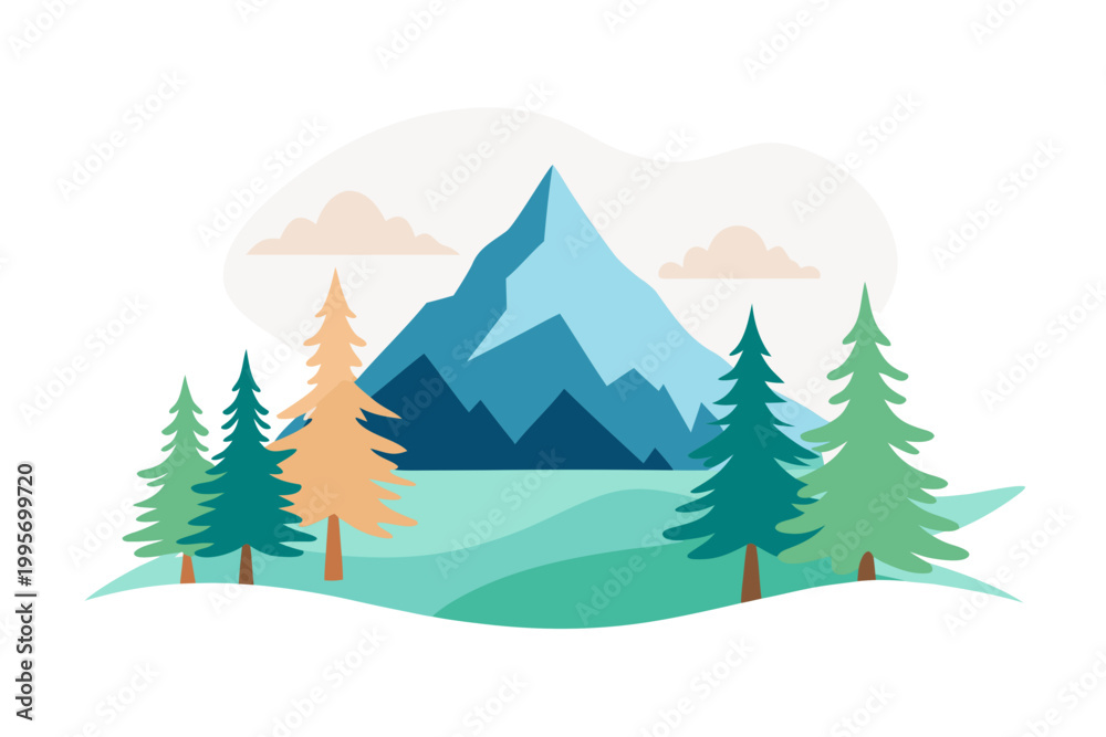 Fototapeta premium Mountain landscape, nature scenery, vector illustration, colorful graphics