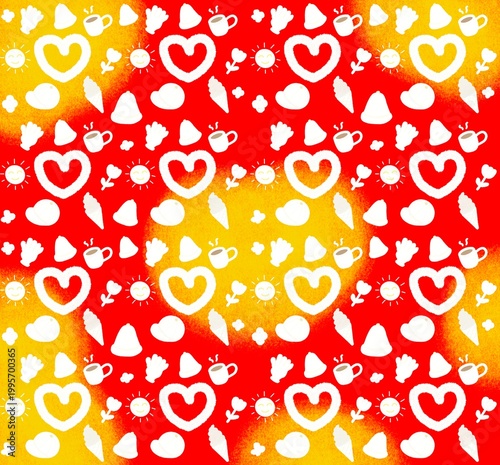 Cute Heart Seamless Pattern with Red and Yellow Love Background
