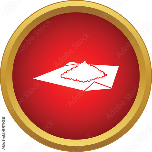 Illegal drug substance piled on paper representing addiction and danger in a red and gold icon
