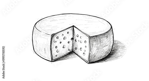 Brie cheese, hand drawn illustration, gourmet food, dairy product