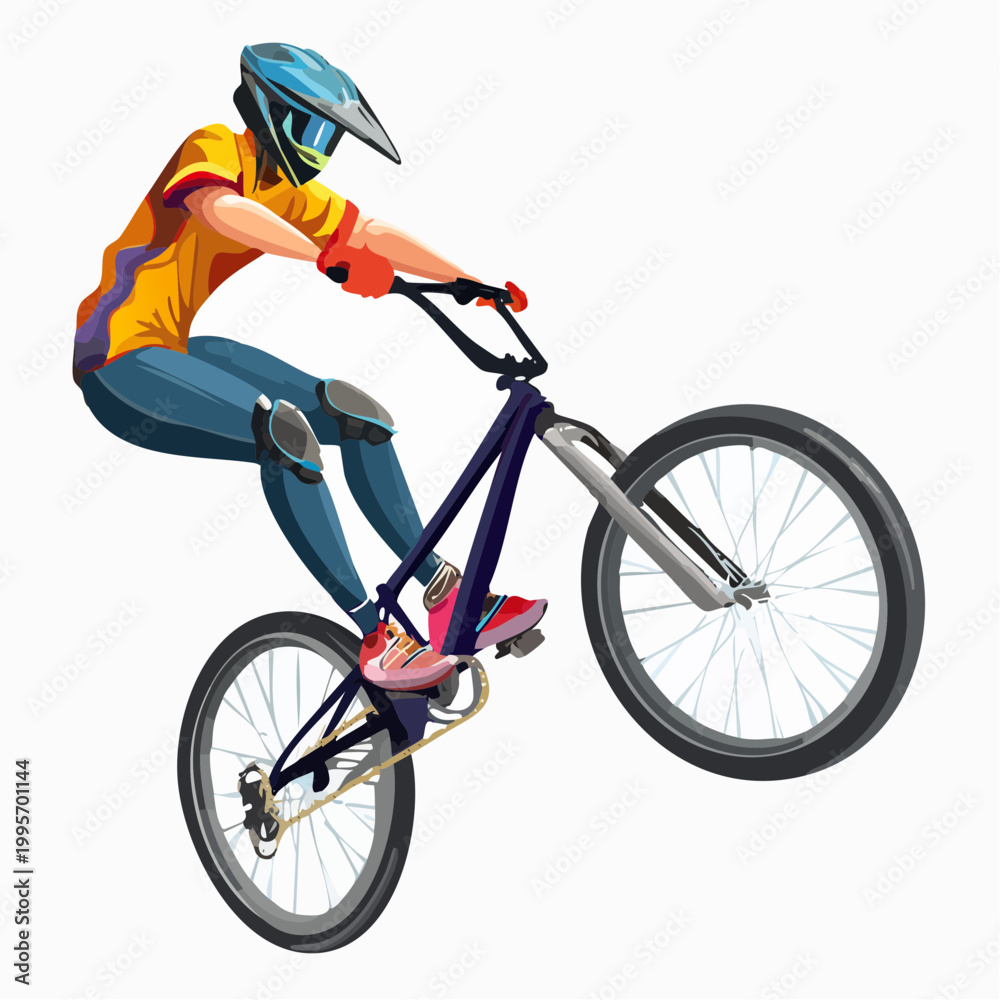 Fototapeta premium Professional mountain bike rider performing jump stunt illustration