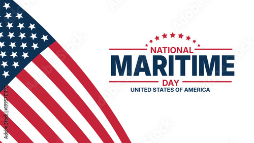 National maritime day typography design with american flag curved stripes and stars background, united states of america celebration patriotic holiday banner