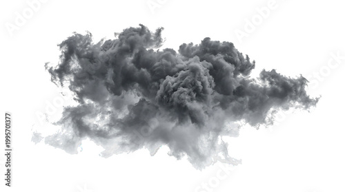 Dramatic dark storm cloud isolated on transparent background. Abstract black smoke explosion or thick fog swirl on transparent background. Heavy black smoke from fire or explosion isolated for design.