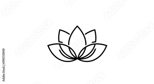 Minimalist Lotus Flower Icon Outline, Zen Symbol, Yoga Meditation Graphic