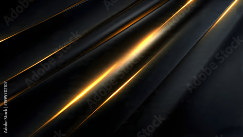 Golden light streaks across a dark background with glowing lines