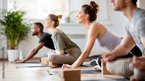 Group Yoga Session With Diverse People Learning Together