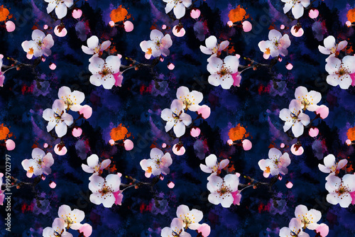 Floral Symphony: A captivating pattern of delicate blossoms dance across a canvas of deep hues, weaving a tapestry of nature's beauty and elegance.