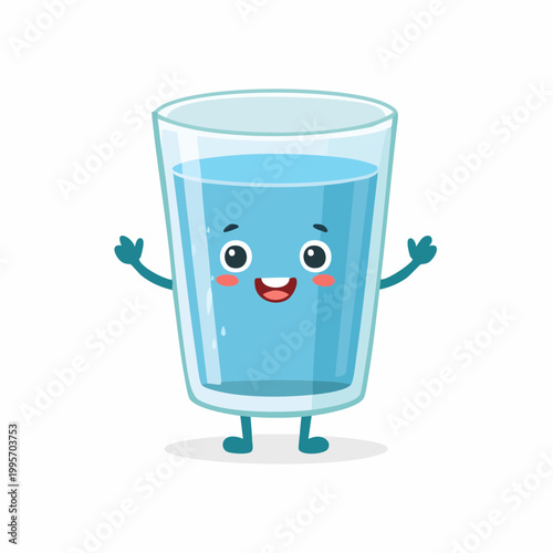 Happy Cartoon Glass of Water Waving