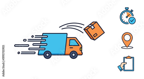 Fast delivery truck with package.