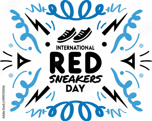 Red Sneakers Day Vector Art, Social Awareness Footwear Celebration Isolated on White Background