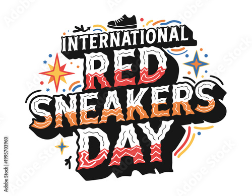 Red Sneakers Day Vector Art, Social Awareness Footwear Celebration Isolated on White Background