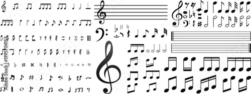 Musical Notes and Symbols Vector Collection, Classical Music Notation Set with Clefs and Staves