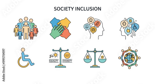 Society inclusion and diversity icons.