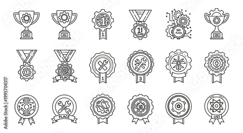 Collection of various award badges and medals.