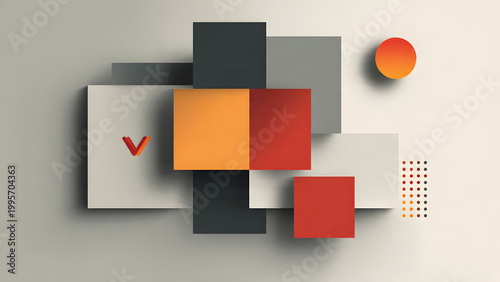 Geometric shapes overlap in abstract composition on wall with vibrant colors