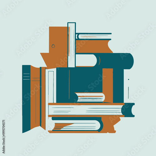 다양한 크기와 색상의 책이 쌓여 있는 추상적인 구성, 교육 및 지식의 상징