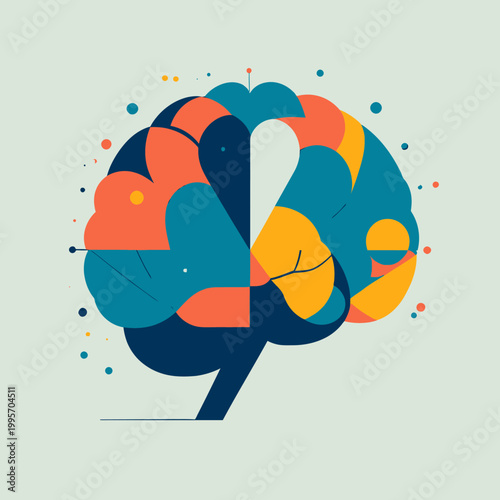 다채로운 색상의 추상적인 뇌 일러스트레이션, 창의적 사고와 정신 건강을 상징합니다.