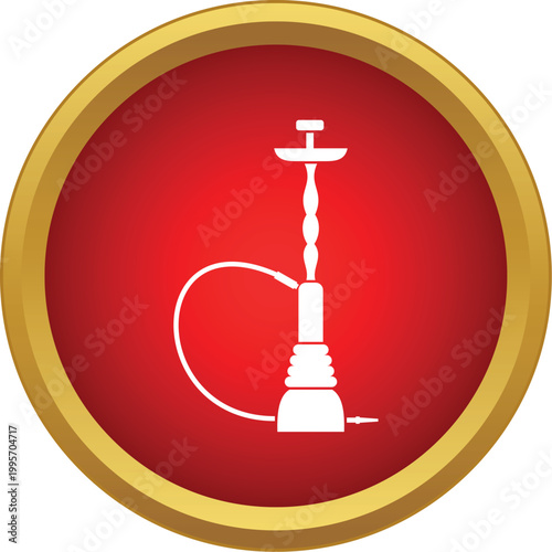 Hookah shisha water pipe icon on a vibrant red circle with a golden border