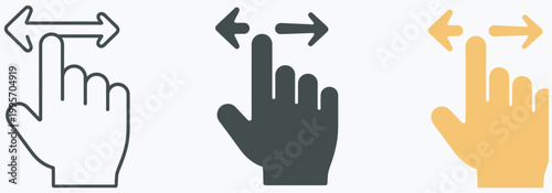Horizontal swipe gesture icons with hand cursor for mobile app and web interface design