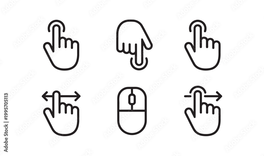Obraz premium Collection of hand gesture and computer mouse icons for modern touch screen user interface