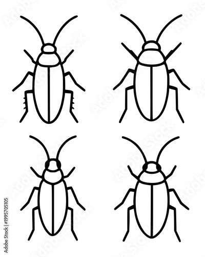 Cockroach minimalist outline icon set
