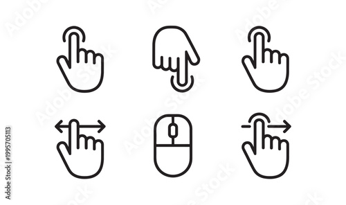 Collection of hand gesture and computer mouse icons for modern touch screen user interface