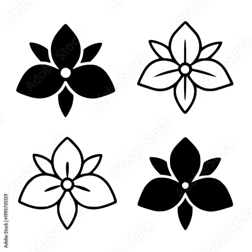 Trillium minimalist outline and silhouette icon set