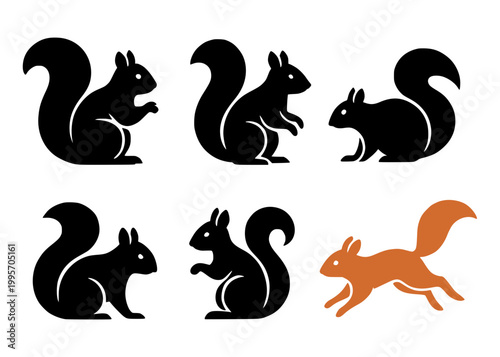 Squirrel minimalist silhouette icon set