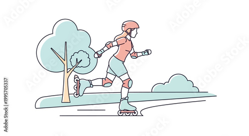 Person wearing rollerblades on path.