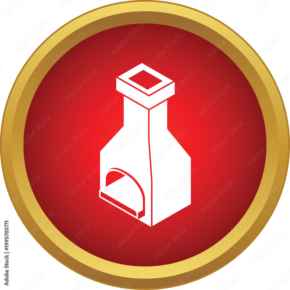 Naklejka premium Fireplace icon representing heating, warmth, chimney, and hvac systems on a red button