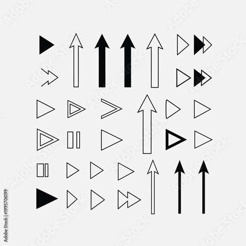 Collection of black arrow icons and symbols on a white background