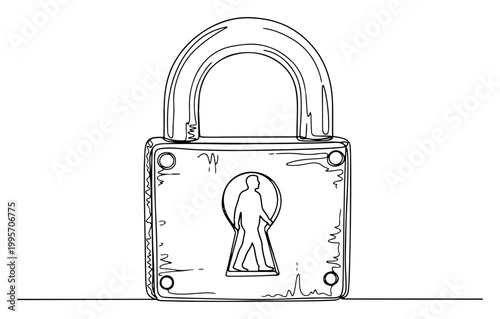 Εκτύπωση καμβά Padlock with keyhole revealing silhouette of person walking through doorway in m