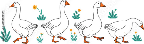 White Goose and Farm Birds Set