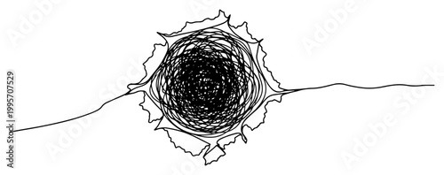 Surface crack revealing dense scribbled mess in minimalist linear style