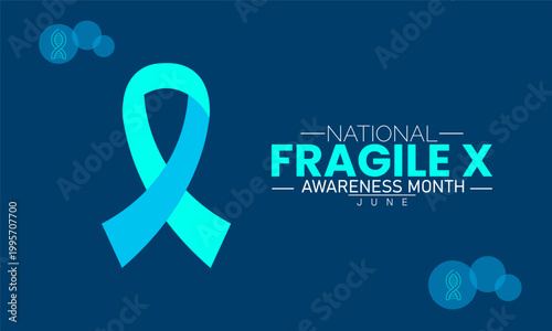 National fragile x awareness month medical banner with teal ribbon, syndrome