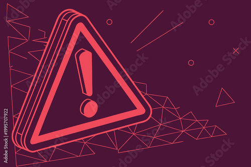 Digital danger alert icon with red triangle exclamation symbol for cyber attack, fraud and hacking warning concept.