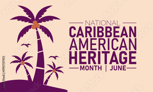 National caribbean american heritage month banner with palm trees, caribbean