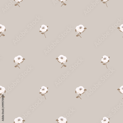 Flower pattern beige roses on sandy colored background with garden flowers. Farmhouse kitchen backdrop