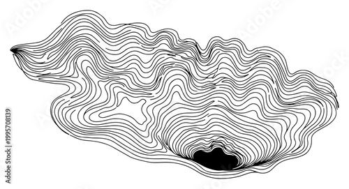 Deep sinkhole crater with concentric topographic contour lines in minimalist mapping style